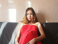 Chinese girl in red clothes acting very naughty