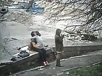 Spy video of slutty girl fucking her BF in public park outdoor