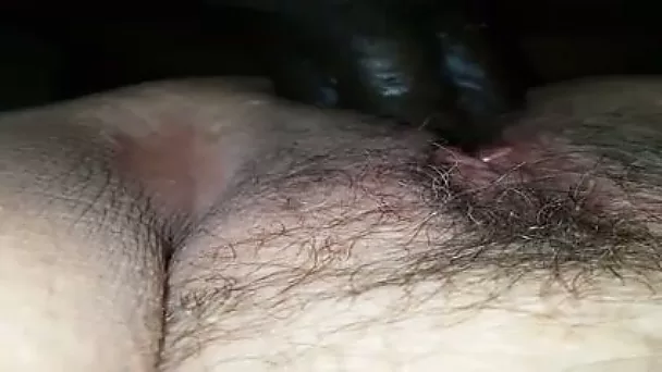 My friend's fat big black dick penetrates hungry a bit hairy pussy of wife