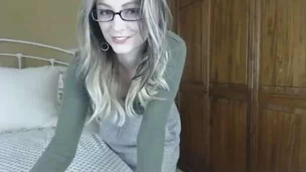 Sexy playful nerdy nympho was dancing and stripping in her bedroom