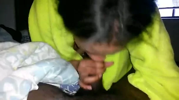 Cute ebony girl sucking my dick balls deep before breakfast