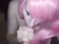 Pink haired doll sucking my dick deepthroat like thirsty hooker