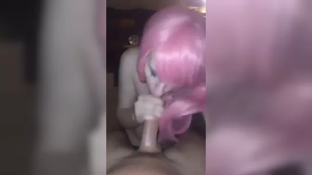 Pink haired doll sucking my dick deepthroat like thirsty hooker