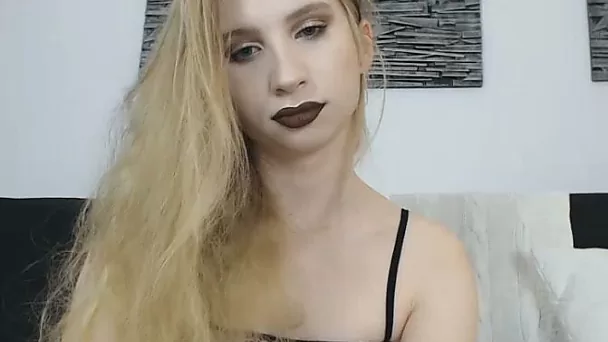 Hot Blonde Tranny Teases with Her Huge Cock