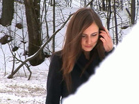 Magnificent and elegant redhead Russian teen pulls down her jeans and pisses on the snow