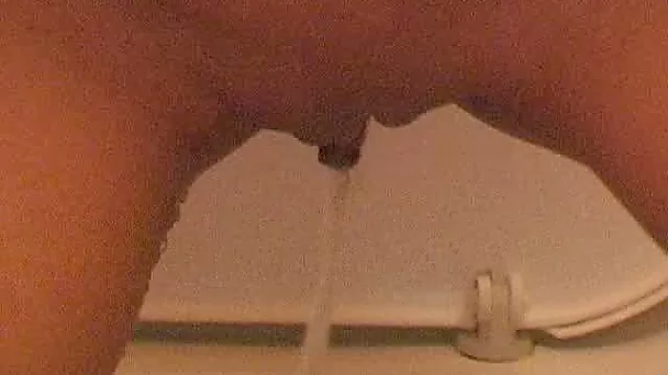 This brunette is a total exhibitionist and she loves peeing in the toilet room