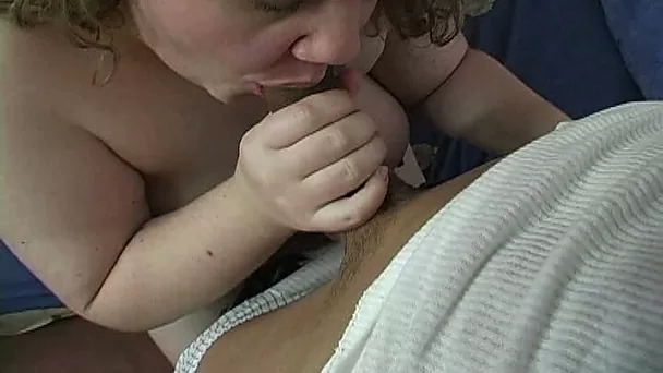 BBW white trash lady with curly hair gets eaten and sucks cock