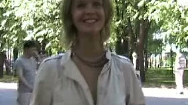 Marvelous slender blonde teen flashes her perky breasts and booty