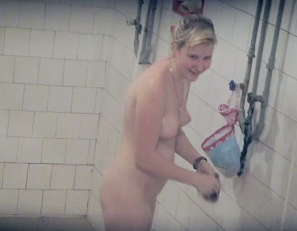 Blonde Pale Skin Amateur Chick In The Shower Room Washing Al