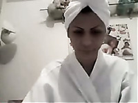 Awesome webcam babe in bathrobe was chatting with my buddy in bathroom