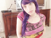 Purple haired stunning webcam nympho with cute tits fingers herself