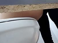 Adorable ass of a white girl in tight black pants filmed on cam