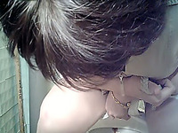 White stranger milf in the public toilet room pisses on hidden cam