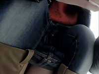 Lovely white teen in tight jeans got her pussy filmed on hidden cam