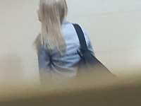 Hot white blonde teen spied in the public restroom and filmed