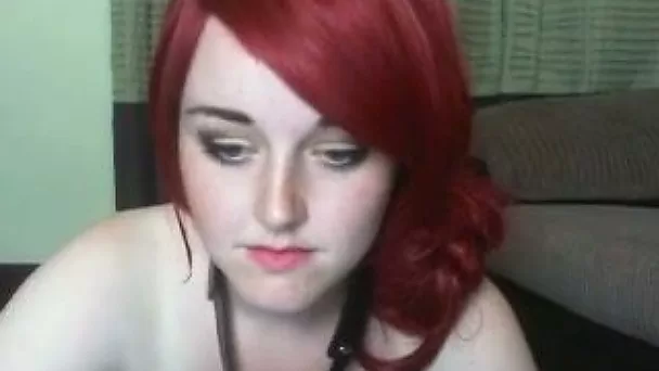 Bright red haired BBW with fantastic big boobies practices bondage