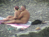 Lewd plump couple had fun while spooning each other on the beach