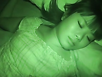 Fantastic cute sleepy Japanese brunette was taped on cam late at night