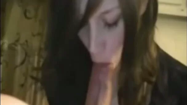 Naive brunette teen gives my hard cock thorough blowjob