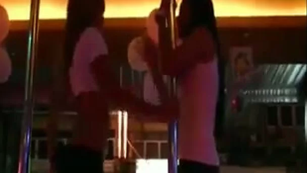 Sweet and hot amateur girls dancing on the stage in the night club