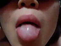 Blindfolded Asian girlfriend feels hungry for a jizz load