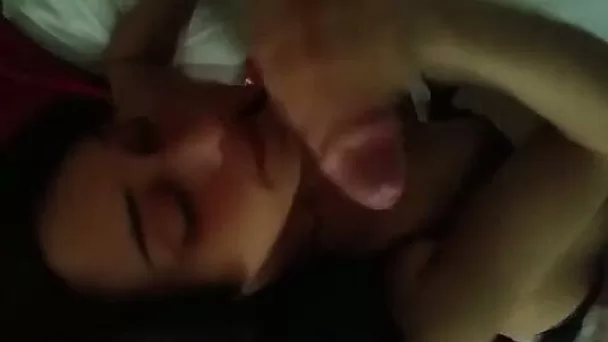 Sweet amateur brunette girl having softcore threesome with two men