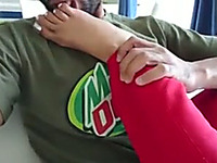 Cute amateur girlfriend teasing her boyfriend with her feet