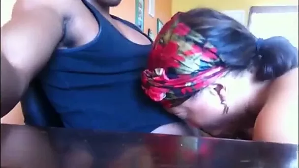 Black chubby wifey was cooking a meal and sucking a tasty black cock