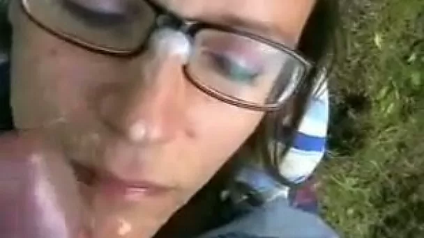 Nerdy brunette MILFie lady was so crazy during oral sex outdoors