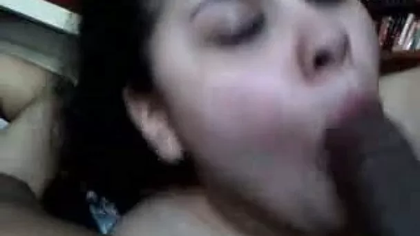 Chubby faced pale BBW works on my friend's massive black cock
