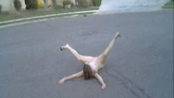 Blonde skinny bitch with small tits wanders outdoors on my buddy's cam