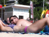 My hubby spied on slender bikini chick sitting next to us on the beach