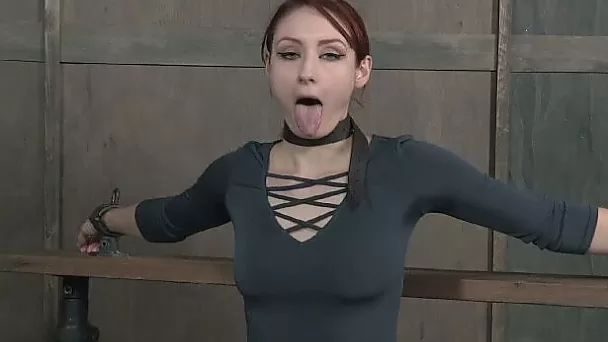 Sweet and wicked redhead white lady shackled and facefucked
