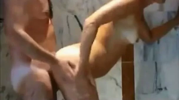 Too pale and almost titless wife of my buddy was ready for shower sex