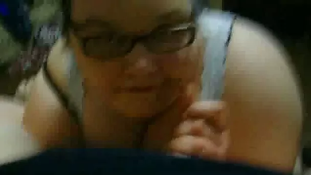 Extremely chubby perverted lady with big titties was blowing fat cock