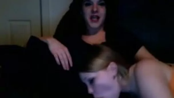 Kinky dude dressed like a girl got his dick sucked by his webcam GF