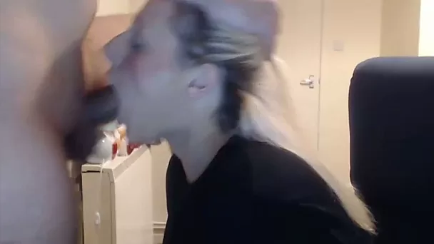 Blond haired cam whorable GF did not mind giving a terrific deepthroat BJ