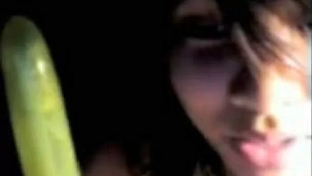 Hot and sexy brunette teen dildofucks herself in the dark