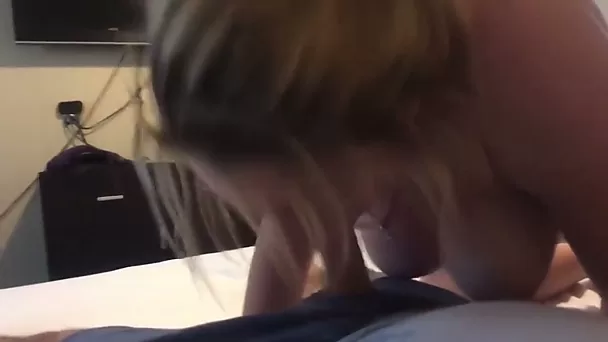 Auburn sexy babe with big knockers teased my own strong cock with BJ