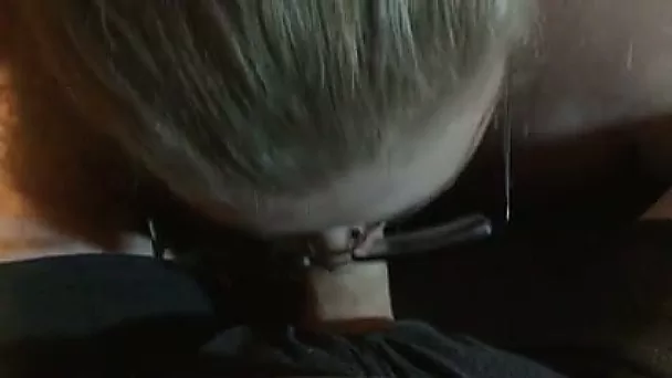 Auburn nerdy MILF closes her eyes while giving a stout blowjob