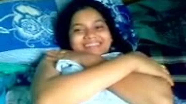 Happy giggling young brunette was trying to hide her tits from her BF