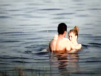 Kinky too pale amateur blonde GF of my buddy fucks with him in the river