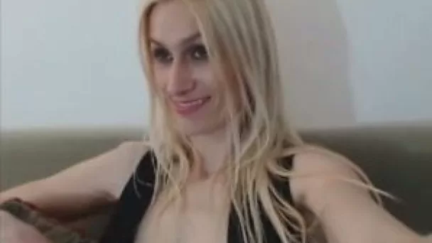 Blond haired perfect babe of my buddy made a vid of her own bald cunt