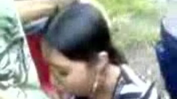 Amateur Indian chick gets busy with sucking some dicks outdoors