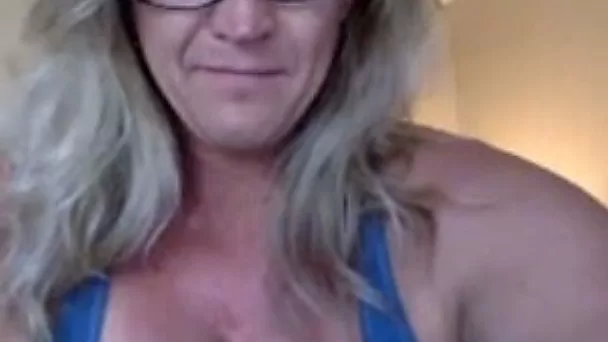 Amateur blonde nerdy MILF with naturally big tits chats with my buddy