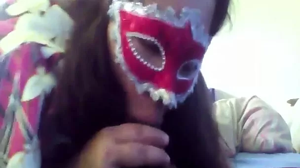 Chubby ebony nympho in mask keeps sucking strong cock of my buddy