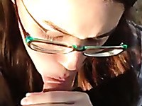 Pretty and voracious girl in glasses gives such a good solid blowjob