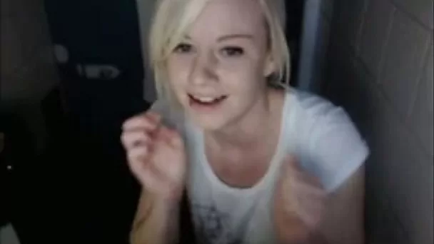 Horny camslut masturbates to a creamy orgasm in a public restroom