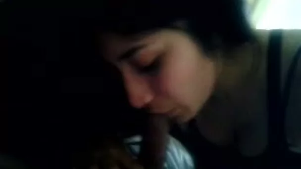 Amateur long dark haired sexpot of my buddy works on his strong cock