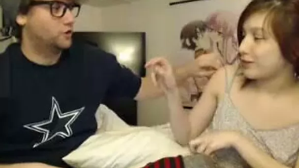 These two look good together and this nerdy slut likes to expose her small tits